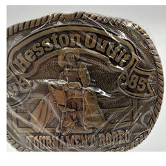 Hesston 1985 Tournament Rodeo Belt Buckle Vintage NFR Collectible Bronze Tone