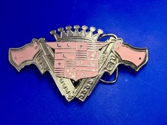 Guns Crown Shield Trucker Cadillac Grill Pink Enamel Belt Buckle Bottle Opener