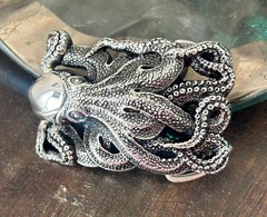 Vintage Silver Octopus Belt Buckle Intricate Tentacle Design Western Style