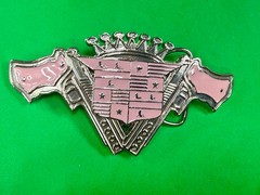 Guns Crown Shield Trucker Cadillac Grill Pink Enamel Belt Buckle Bottle Opener