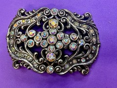 Victorian Style Multi-Color Rhinestone Jeweled See-Trough Ladies Belt Buckle