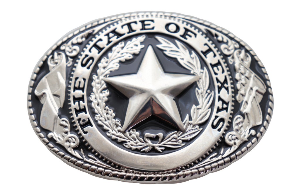 Men Silver Metal Belt Buckle Western Cowboy Texas State Lone Star Oval Jean Pant