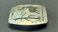 ROSCO SCOTT VINTAGE STERLING SILVER OVERLAY DEER BELT BUCKLE