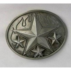 Western Stars Flames Belt Buckle Cowboy Cowgirl Statement Vtg 90s Silvertone