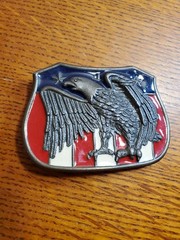 VTG Eagle USA Flag Banner Enamel Red White Blue Belt Buckle America Patriotic