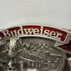 Vintage Budweiser Clydesdale King of Beers Belt Buckle red enameled pewter