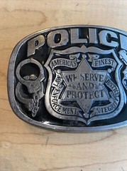 Police America Finest Law Enforcement We Serve and Protect Belt Buckle 1988 USA