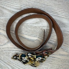 Kieselstein-Cord Snake Serpent Large Gold Buckle Brown Alligator Belt RARE