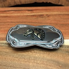 Vtg Western Engraved Style Horse Head Floral Scroll Cowboy Belt Buckle