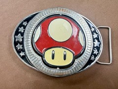 Nintendo Super Mario Bros Game Spinning Mushroom Reversible Novelty Belt Buckle