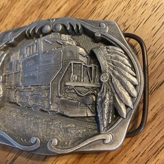 C&J 1996 BELT BUCKLE Train Engine #203 Indian Warrior Headdress, #1691