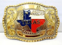 WESTERN RODEO HUGE LONG FAITH GOLD SHINY TEXAS MAP BELT BUCKLE Hebillas Vaqueras