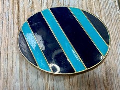 Geometric Enamel Pattern Black Blue Stripes Outlined Hippy Vibe Belt Buckle