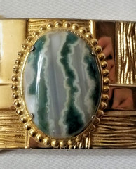 VTG Western Belt Buckle Gold Tone w/ Polished Banded Agate Stone 1.5&Prime; Belt