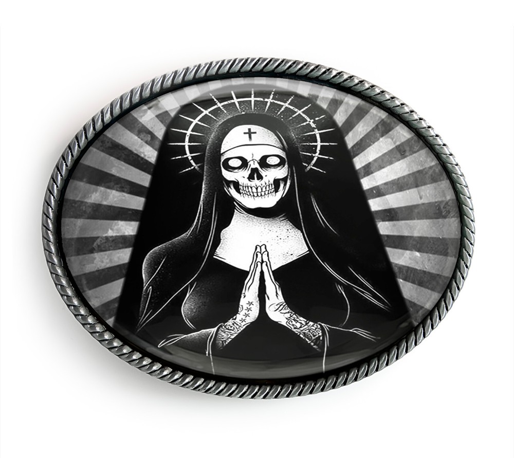 Santa Muerte Belt Buckle – Day of the Dead Skull Handmade Belt Buckle – 119-2