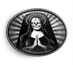 Santa Muerte Belt Buckle – Day of the Dead Skull Handmade Belt Buckle – 119-2