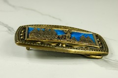 Stag and Trees in Moonlight brass belt buckle western