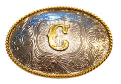 Vintage 1996 M&F Western Heritage Belt Buckle Silver Gold C Initial Monogram