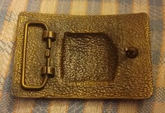 Vtg PRESTONE ROUGHNECK CAR BATTERY promo SOLID METAL BELT BUCKLE 3.75 X 2.5&Prime;