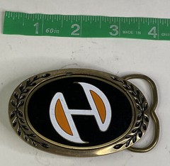 Vintage Solid Brass Black White & Orange 3” Oval Belt Buckle