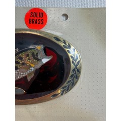 Vintage Solid Brass Largemouth Bass Fishing Belt Buckle Cloisonne Enamel Oval