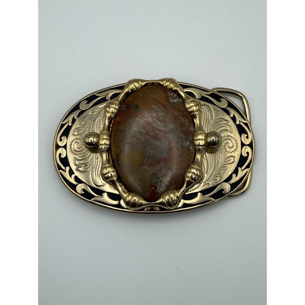 Brass Western Cowgirl Jasper Stone Engraved Belt Buckle OS Gold