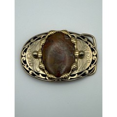 Brass Western Cowgirl Jasper Stone Engraved Belt Buckle OS Gold