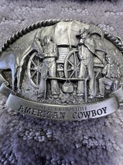 Vintage Arroyo Grande American Cowboy Belt Buckle Mens Silver Western 80s