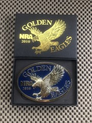 Vintage NRA Belt Buckle Golden Eagles 2010 w/Box-National Rifle Association