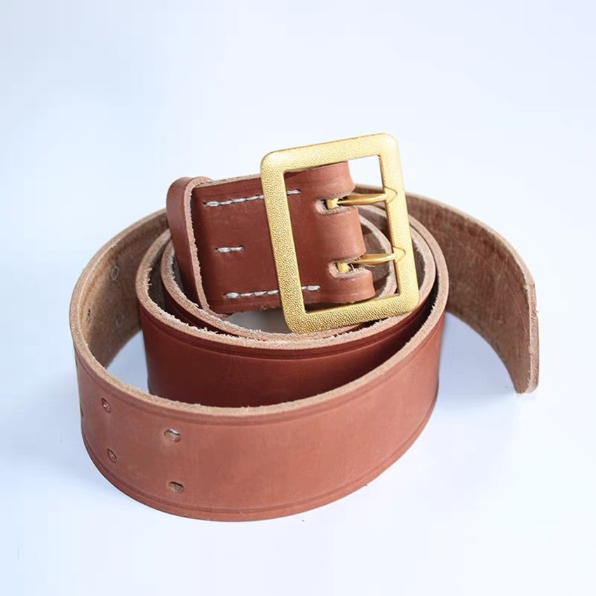 WW2 German Belt Tactical Equipment Cowhide Material Men Coroe Pattern GoldBuckle