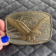 Vintage Eagle Mountain Scene Belt Buckle Gold Tone Western Americana #161404