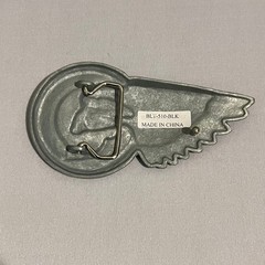 Winged Skull Belt Buckle Mens Silver Tone Metal Motorcycle Gothic Eagle Wheel