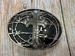 Iron Cross Barbed Wire Religious Gothic Punk Bikers Chrome Brand Belt Buckle