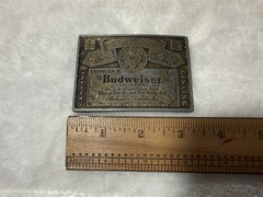 VINTAGE ANHEUSER BUSCH BUDWEISER BEER CAN LABEL BRASS BELT BUCKLE