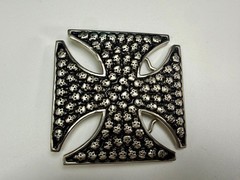 Celtic Iron Cross Shaped with Engraved Tiny Skulls Gothic Cutout Belt Buckle