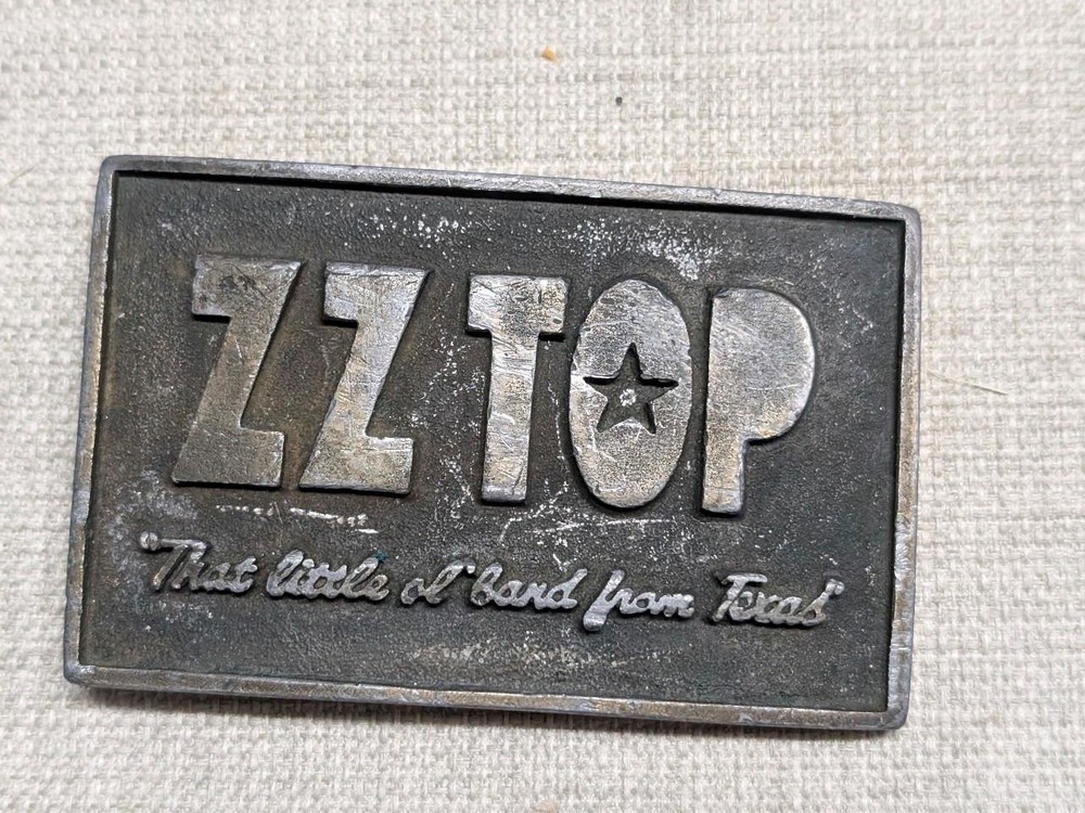 vintage ZZ TOP belt buckle SOLID BRASS heavy WESTERN cowboy **AS-IS**