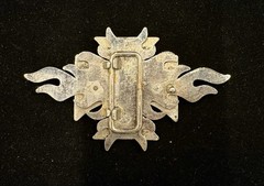 Vintage Y2K silver toned Maltese cross belt buckle and black flame details RARE