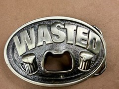 WASTED Statement Funny Novelty Silver Tone KALAN Belt Buckle with Bottle Opener