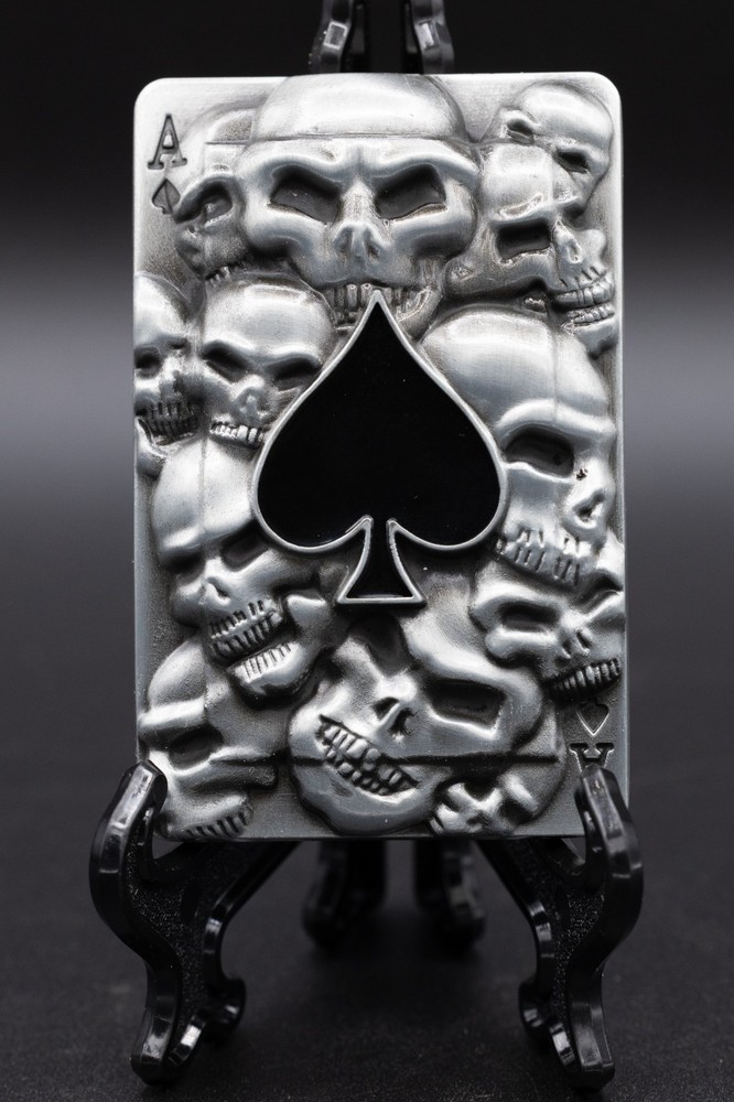 Ace of Spades Skull Belt Buckle Playing Card Biker Gothic Poker Heavy Metal Silv