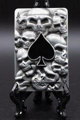 Ace of Spades Skull Belt Buckle Playing Card Biker Gothic Poker Heavy Metal Silv