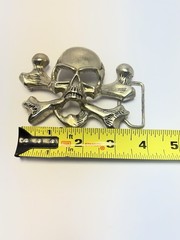 Skull & Crossbones Silver Metal Buckle 3D Raised 1” by 3 1/2” Wide 1 1/2” Belt