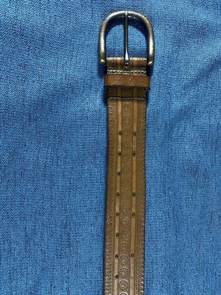 Fossil Belt Hammered Design With Metal Studs Brass Buckle Size Medium