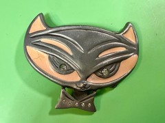 Cute Kitty Cat Head with Bowtie Clear Rhinestone Eye Belt Buckle by Heavy Metal
