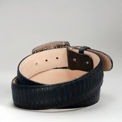 Genuine Leather Python Snakeskin Print Western Belt with Removable Buckle – Blue