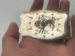 Vintage NOS Chrome Rodeo Style Belt Buckle by Chambers Belt Co Made in USA