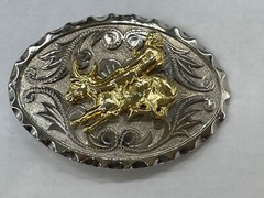 BELT BUCKLE GOLD SILVER TONE SOUTH WESTERN STYLE BULL RIDING MEN WOMEN UNISEX