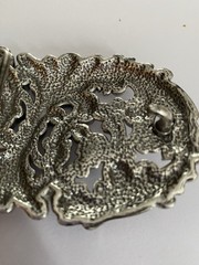Metal Belt Buckle By Justin Boots Silver Color With Rhinestones 2.25×4