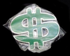 LL10168 *NOS* GREAT 2002 ***BIG GREEN $$$ DOLLAR SIGN*** PEWTER BUCKLE
