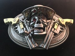 (MADE BY ORDER)BUCKLE HANDMADE STAINLESS STEEL SKULL DOUBLE GUN WITH PIPE