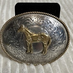 Vintage Montana Silversmiths Sterling Silver Plate ￼ Western Horse Belt Buckle